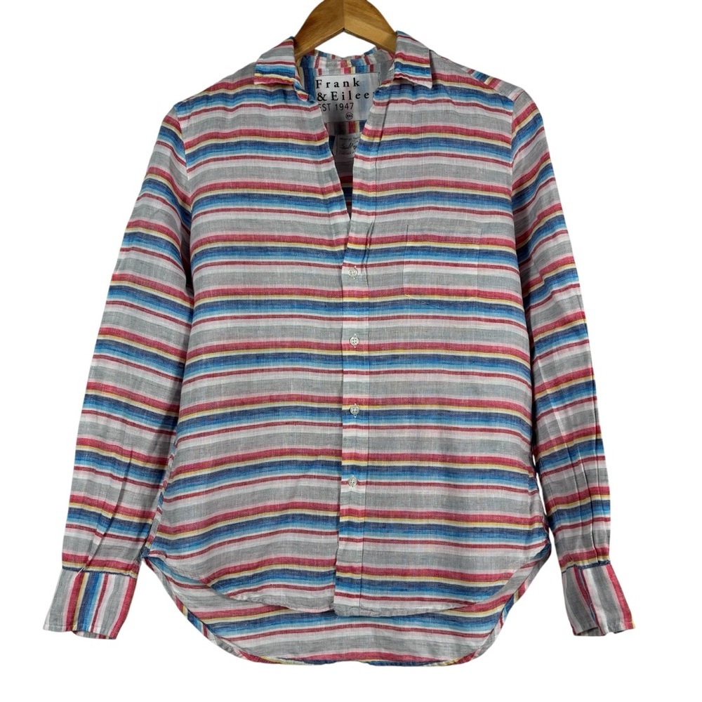 Frank & Eileen Barry? Linen Button Down Shirt Horizontal Stripe Women's XXS